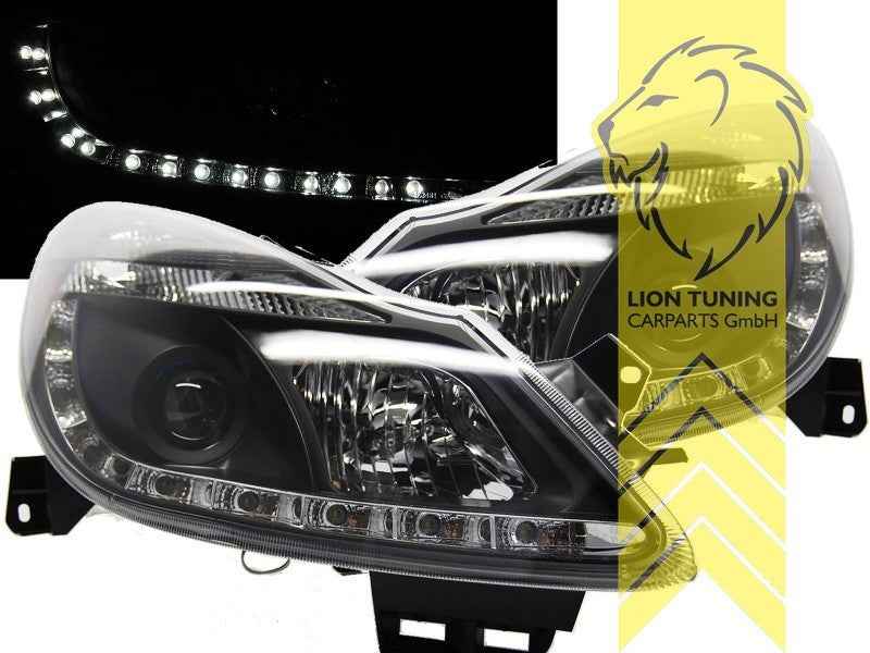 LTG Pair LED DRL Dynamic Lightbar Headlights Opel Corsa D 06-10 Black LHD