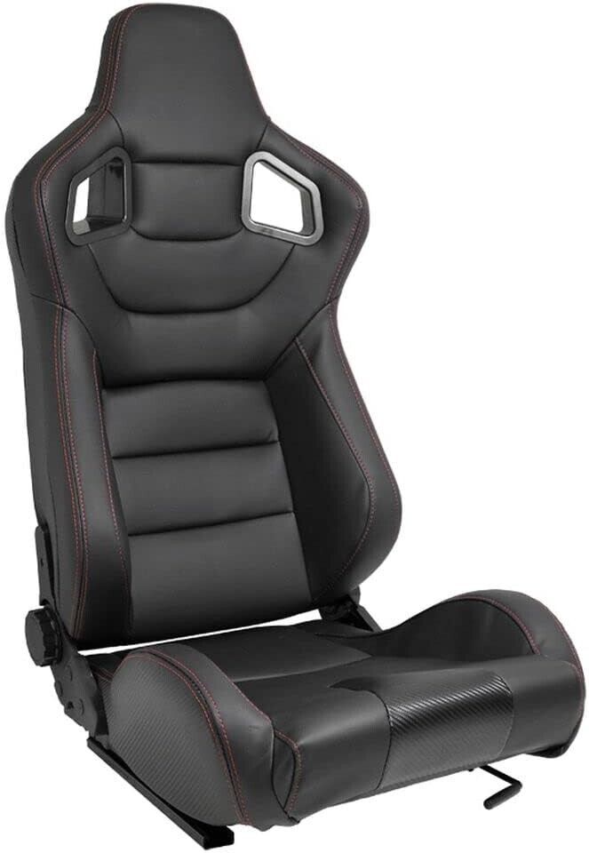 UK STOCK - ATS RK x2 Sports Bucket Seats Black Red Stitch recline + runners
