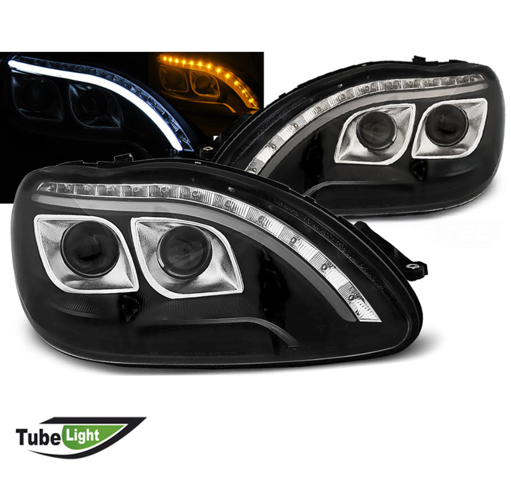 AMCP Pair LED DRL Lightbar Headlights MERCEDES W220 S Class 98-05 Black LHD