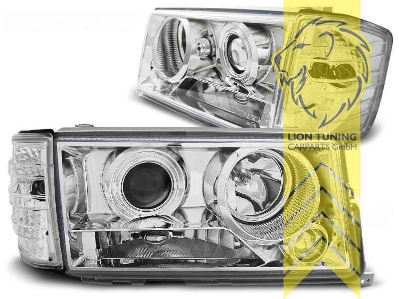 LTG Pair LED Halogen Halo Ring Aftermarket Headlights W201 190E 82-93 Chrome LHD