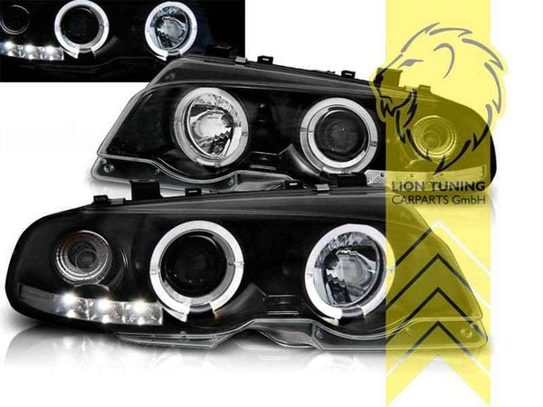 LTG LED Halo Ring DRL Headlights BMW E46 Coupe Cabrio Black LHD EXPORT ONLY