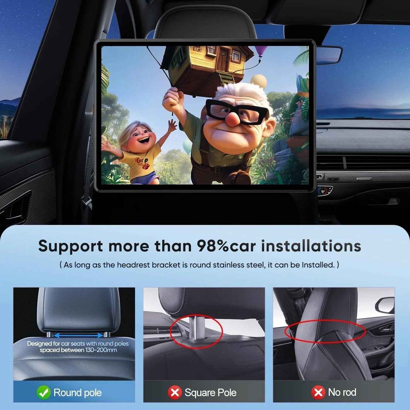 ANDRSEPRO VT-1380A 1x Headrest OLED 4K Screen 13.5" Android Apps Wifi MirrorCast