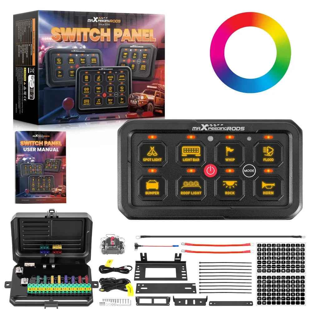 MXPR 8 Gang RGB LED Switch Panel Control Box Light Bar 12V 24V UTB 4WD Car Boat