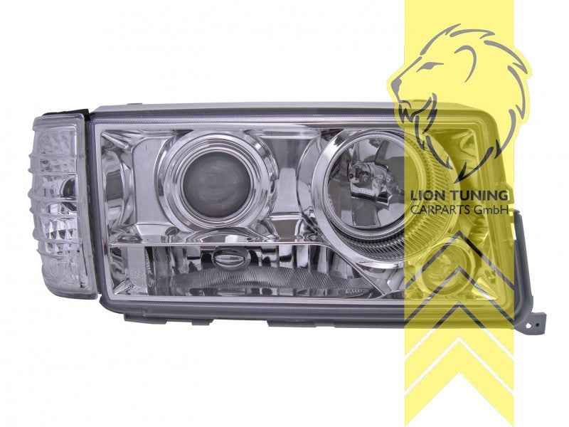 LTG Pair LED Halogen Halo Ring Aftermarket Headlights W201 190E 82-93 Chrome LHD