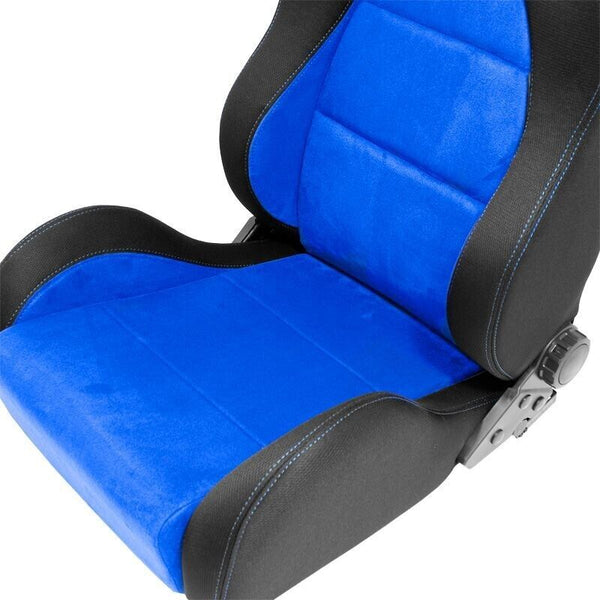 x2 Autostyle Black & Bright Blue Sports Car Bucket Seats Synth Leather +slides