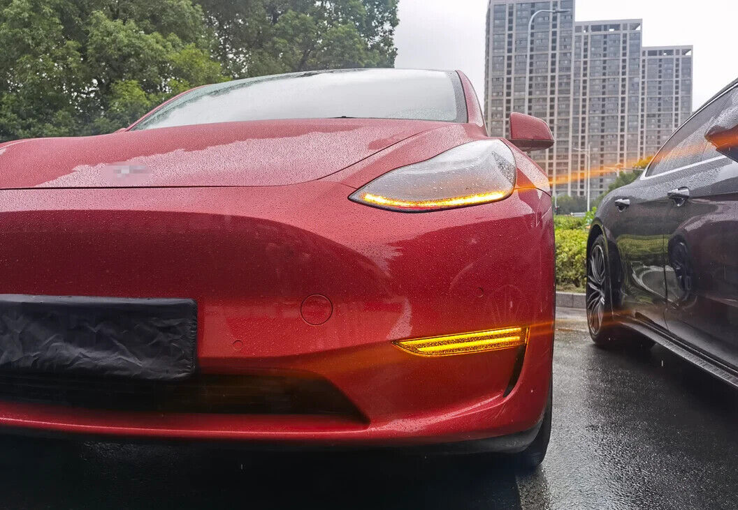 17+ Tesla Model 3 & Y SEQUENTIAL LED DRL Front Bumper Indicator Light Marker Kit