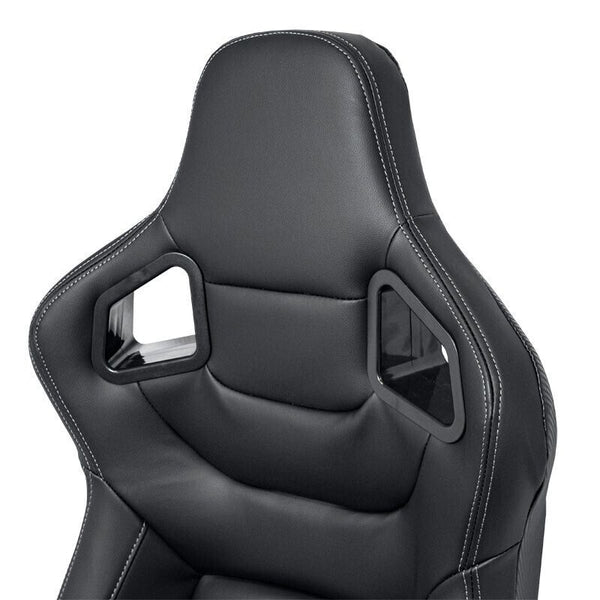 UK STOCK -ATS RK x2 Sports Bucket Seat Black Silver Stitch recline + runners
