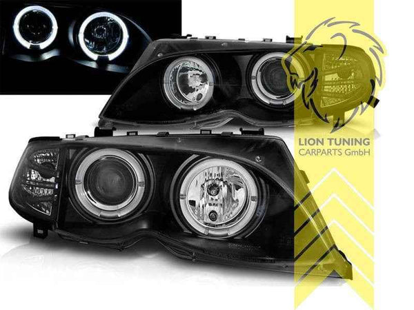 LTG LED Halo Ring DRL Headlights BMW E46 Sedan Touring Black LHD EXPORT ONLY