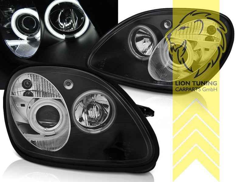 LTG Pair CCFL Angel Eyes Halo Headlights Mercedes SLK R170 96-04 Black LHD