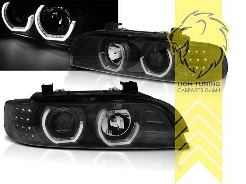 LTG LED Halo Ring DRL Headlights BMW E39 Sedan Touring Black LHD EXPORT ONLY