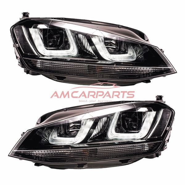 AMCP Pair LED DRL Halogen U Lightbar Headlights VW Golf 7 Pre-Facelift 12-21 LHD