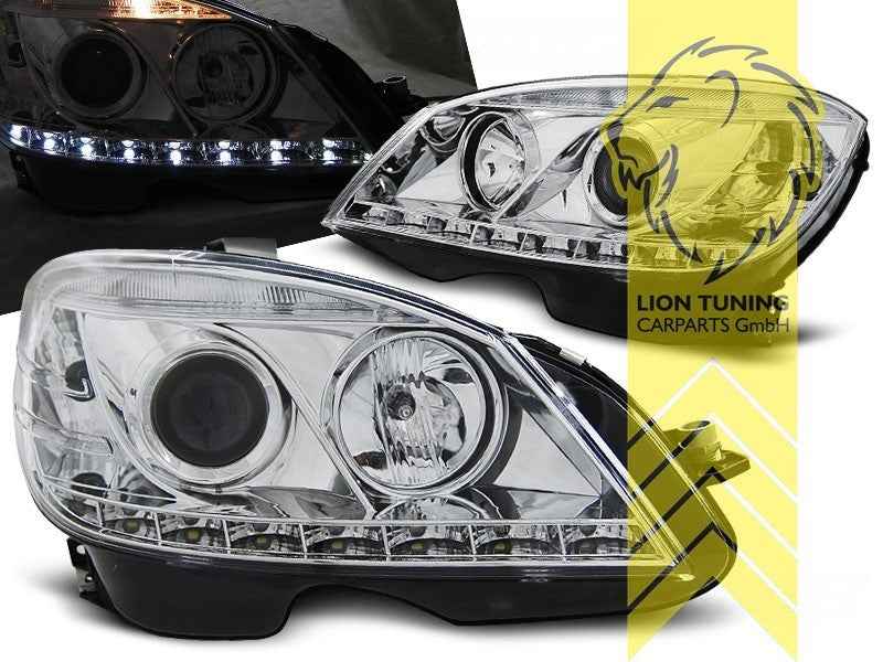 LT LED DRL Lightbar Headlights Mercedes Benz W204 S204 C-Class 07-10 chrome LHD