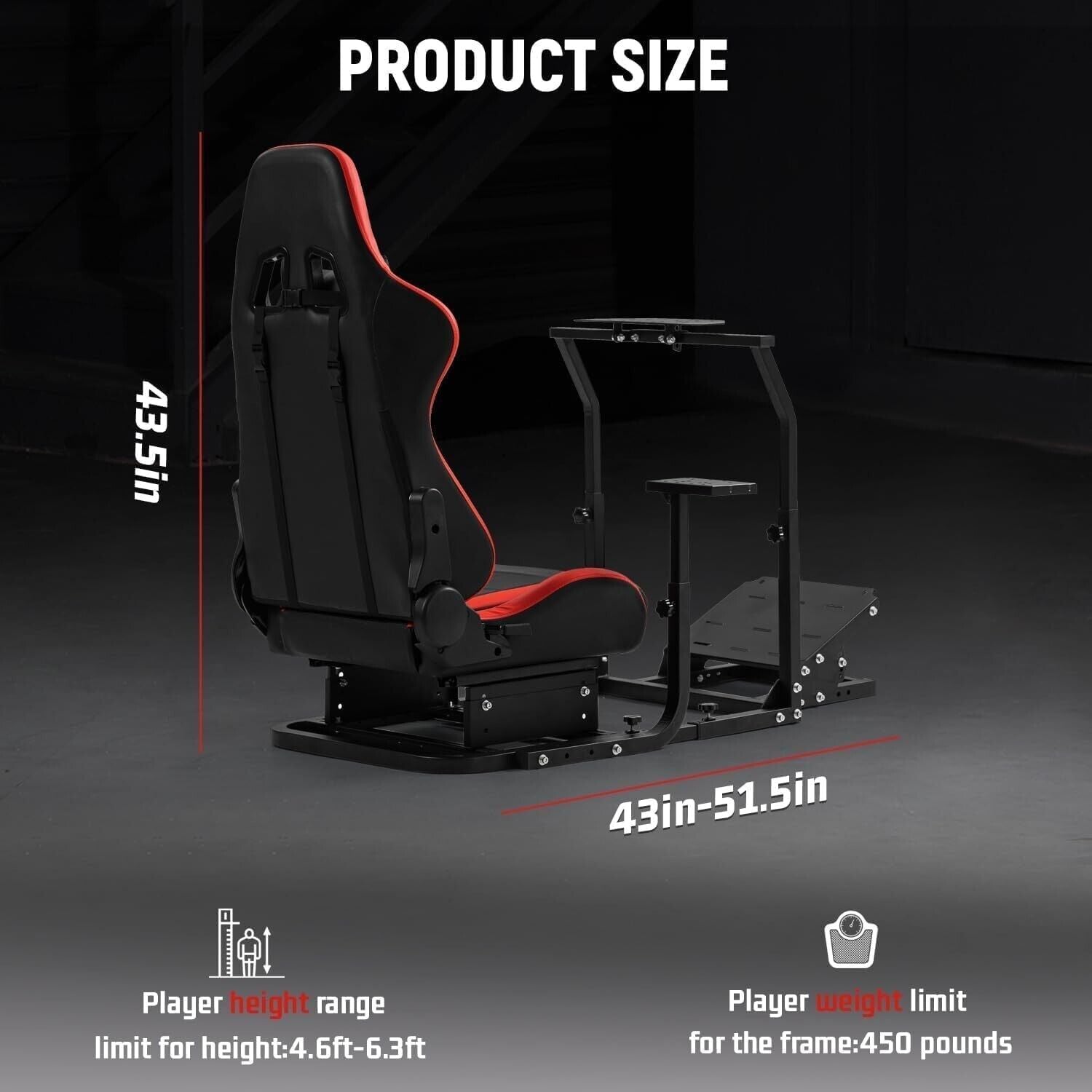 DRD Driving Game Sim Racing Frame Rig + Seat for Wheel Pedals Xbox PS PC