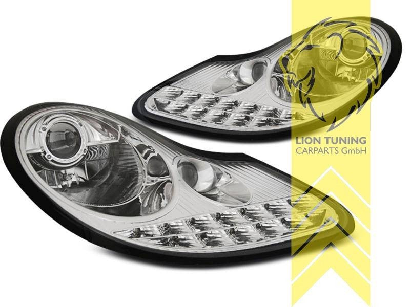 LTG Pair LED DRL Headlights Porsche 911 996 Boxster 986 Spyder 96-06 Chrome LHD