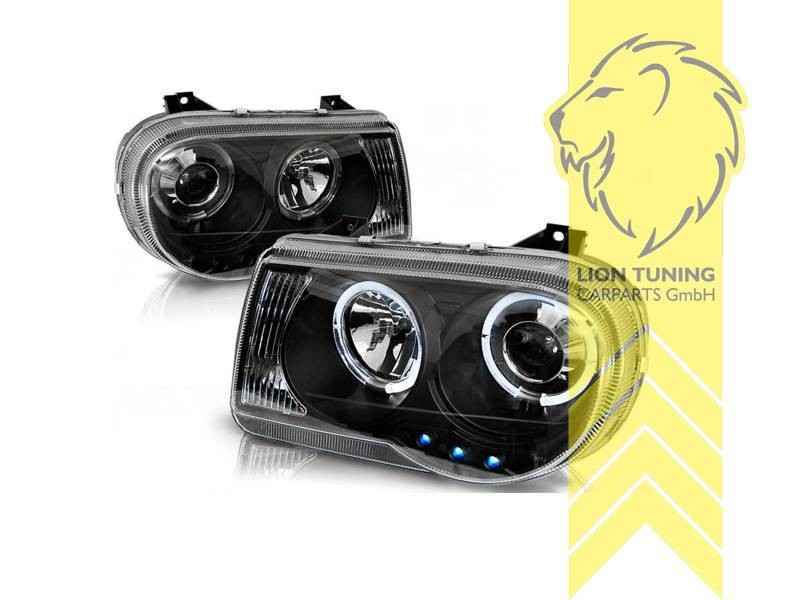 LTG LED Halo Ring DRL Headlights Chrysler 300C LX 04-11 black LHD EXPORT ONLY