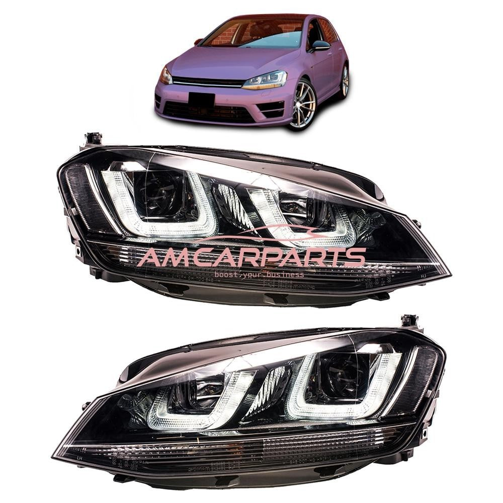 AMCP Pair LED DRL Halogen U Lightbar Headlights VW Golf 7 Pre-Facelift 12-21 LHD