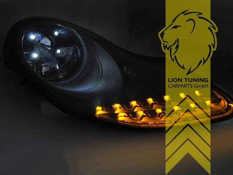 UK LTG LED DRL Headlights Porsche 911 996 Boxster 986 Spyder 96-06 Black 2 LHD