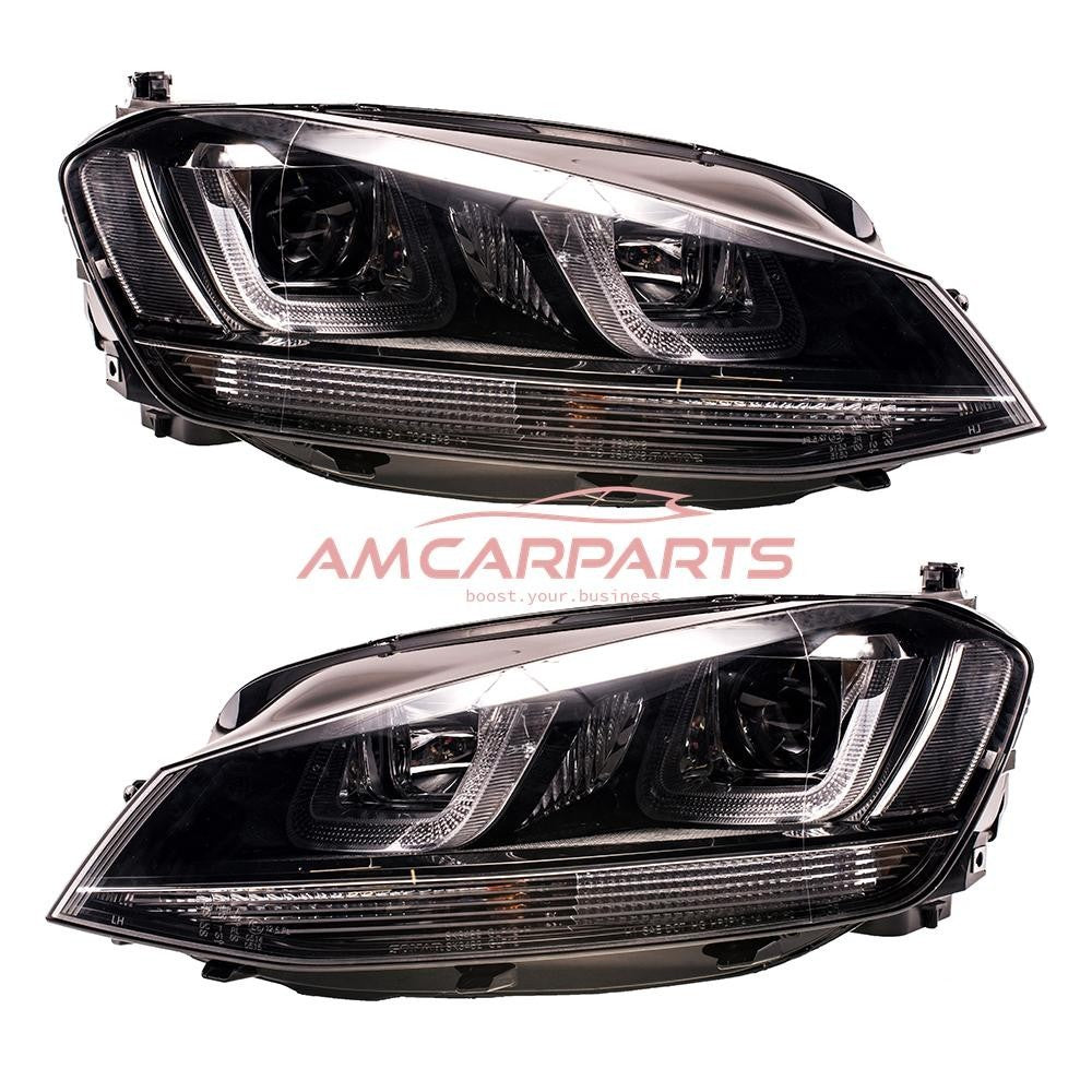 AMCP Pair LED DRL Halogen U Lightbar Headlights VW Golf 7 Pre-Facelift 12-21 LHD
