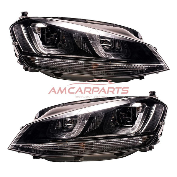 AMCP Pair LED DRL Halogen U Lightbar Headlights VW Golf 7 Pre-Facelift 12-21 LHD