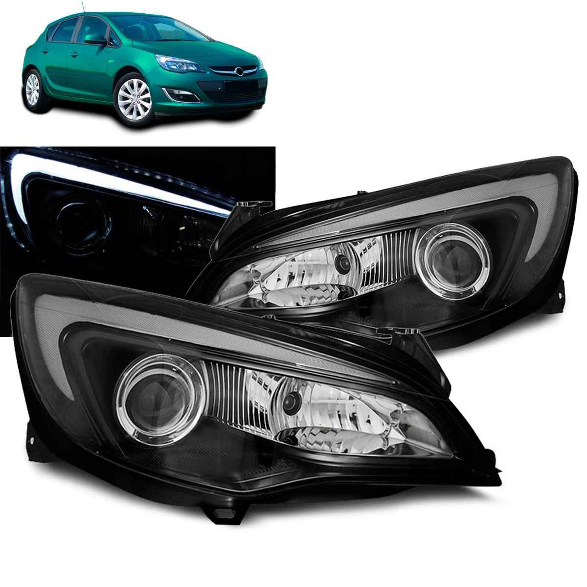 AMCP Pair LED DRL Lightbar Headlights OPEL ASTRA J 10-15 Black LHD
