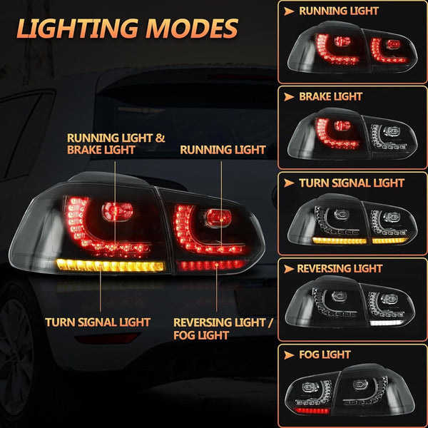VLAND VW Golf MK6 VI GTI TSI TDI GTD 08-13 Lightbar LED Rear Lights SMOKE RHD