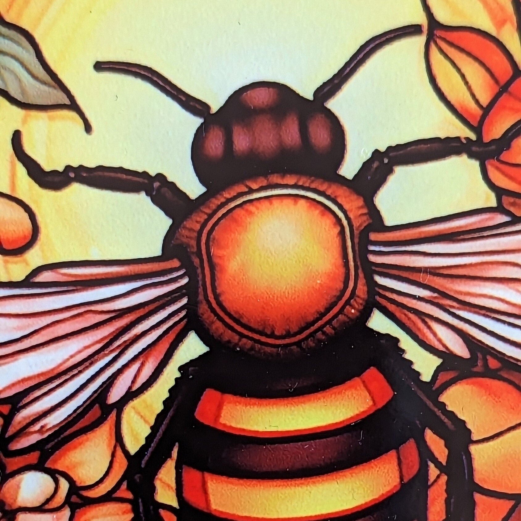 Worker Bee Stained Glass Effect Circular Drinks Coaster | Eco-Friendly Home Decor, Unique Gift, Handmade Artisan Craft