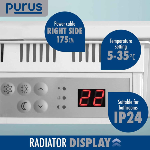 1800W White Electric Radiator Heater with Thermostat Wall Mounted