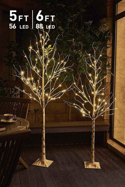 2PCS White Twig Tree Set 6FT & 5FT Birch Trees Warm White LED Lights EAMBRITE