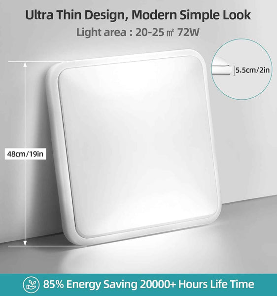 72W Modern 48cm LED Ceiling Light Square 6000K Daylight Flush Mount Lamp