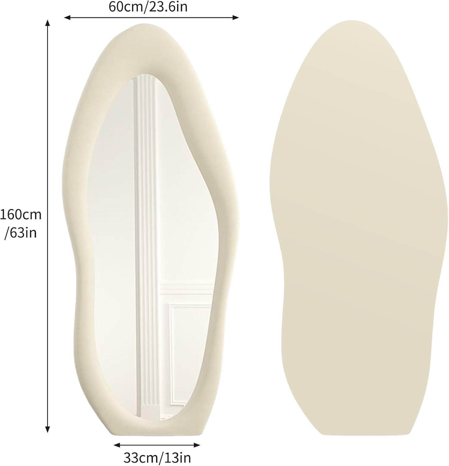 Asymmetrical Wavy Full Length Mirror 168x68cm Arch Floor Standing CEIEVER