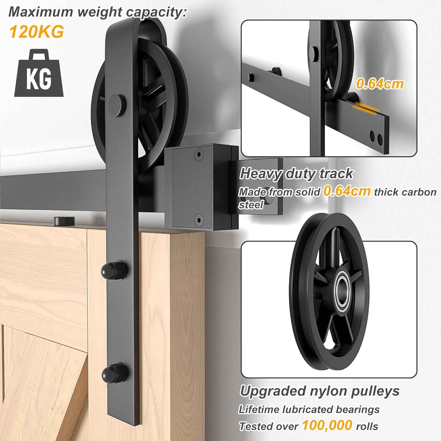 5.5FT Sliding Barn Door Kit Heavy Duty Single Wood Door Track Black SANKEYTEW
