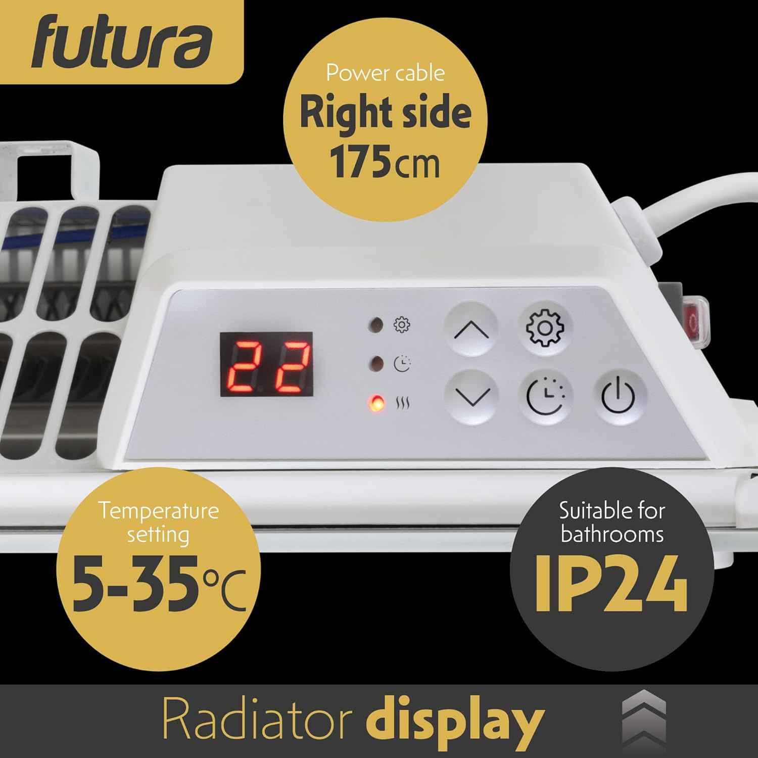 1500W White Glass Electric Radiator Heater with Thermostat Wall Mounted Futura