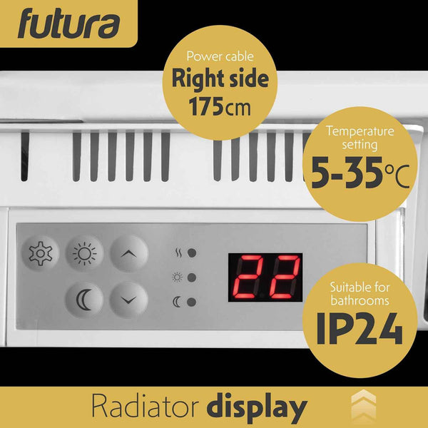 2000W White Electric Radiator Heater with Thermostat Wall Mounted Futura