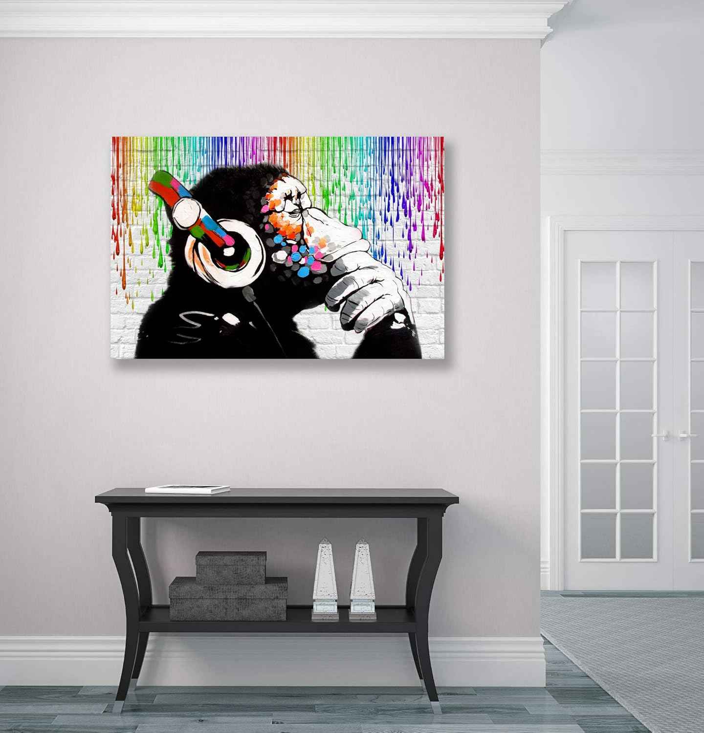 Banksy Style Monkey Canvas Art Street Art Print 24x16 Inch Wall Decor