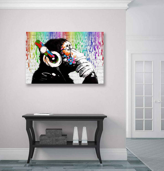 Banksy Style Monkey Canvas Art Street Art Print 24x16 Inch Wall Decor