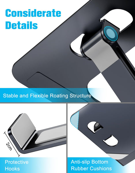 Laptop Stand Lap Desk, Ergonomic Foldable Computer Stand with Adjustable Height, Ventilated Aluminium Alloy Riser Compatible with MacBook Air, Pro, All 10-16" Laptops (Silver)