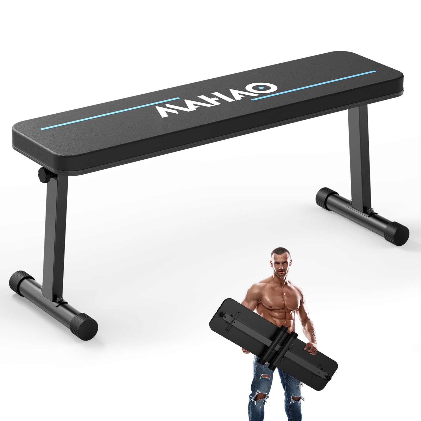 MAHAO Flat Weight Bench, Foldable Workout Bench for Home Gym with 660 LBS Weight Capacity, Flat Bench Press for Full Body Workout, Black MB20