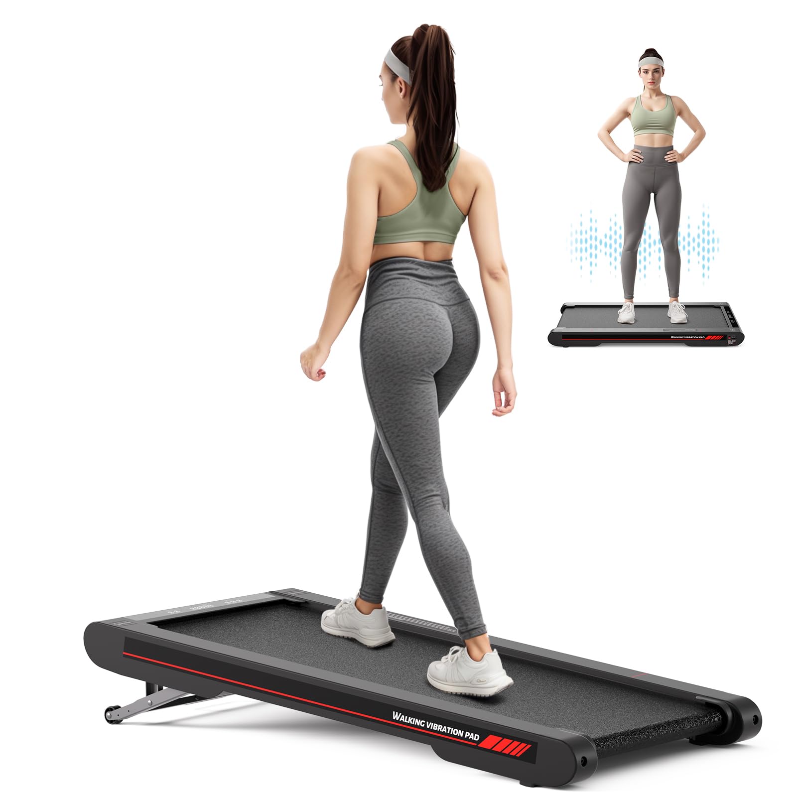 Sperax 4 in 1 Vibration Walking Pad, Portable Under Desk Treadmill, with Vibration Mode & APP Remote, Black RM02 with 5% and 10% Incline