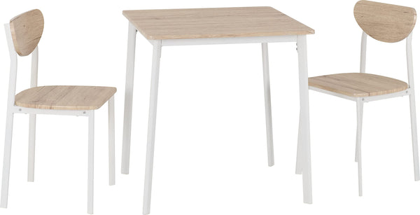 Seconique Riley Small Dining Set with 2 Dining Chairs in White/Light Oak Effect Veneer