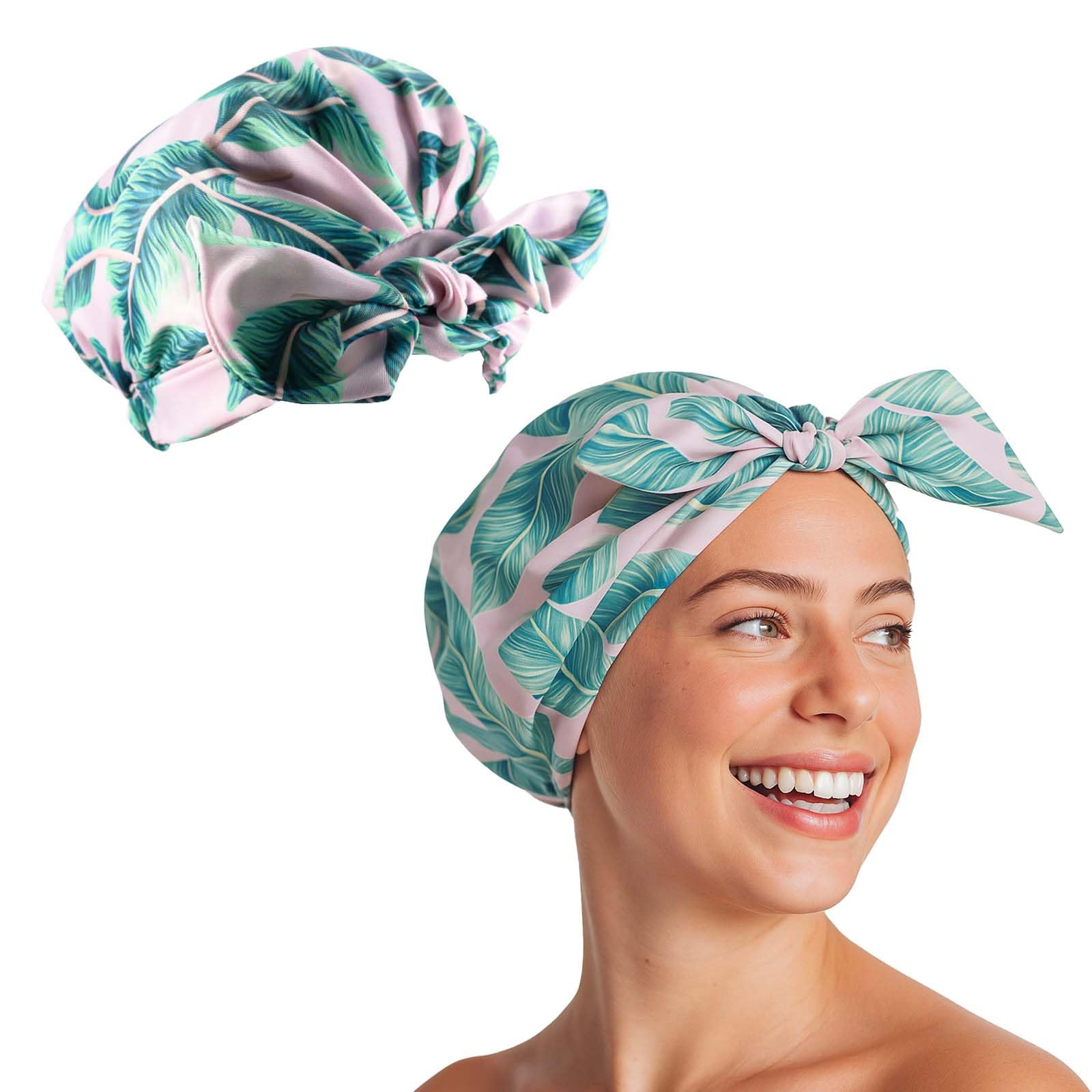 Flomiara Shower Cap for Women, Shower Hat, Waterproof Reusable Shower Caps, Hair Shower Caps for Long, for Both Men, Silky Sleep Bathing Cap for Long