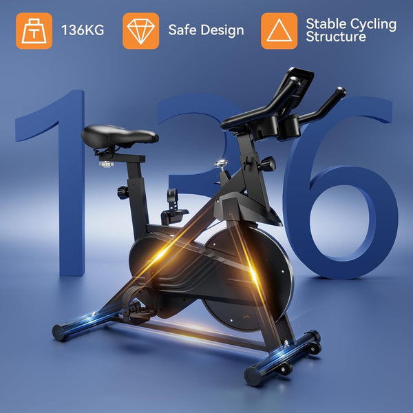 Lacuffy Exercise Bike Indoor Cycling Bike 136 kg Weight Capacity Magnetic Stationary Bike Fitness Spin Bike with LCD Display and APP for Home