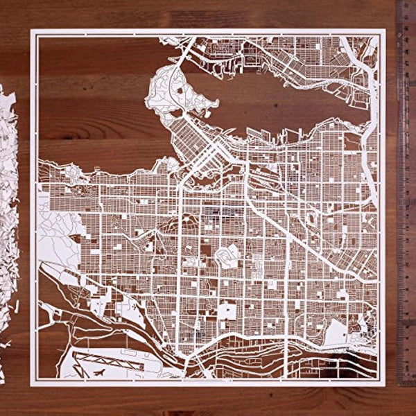 Vancouver Paper Cut Map White 30x30 cm Paper Art