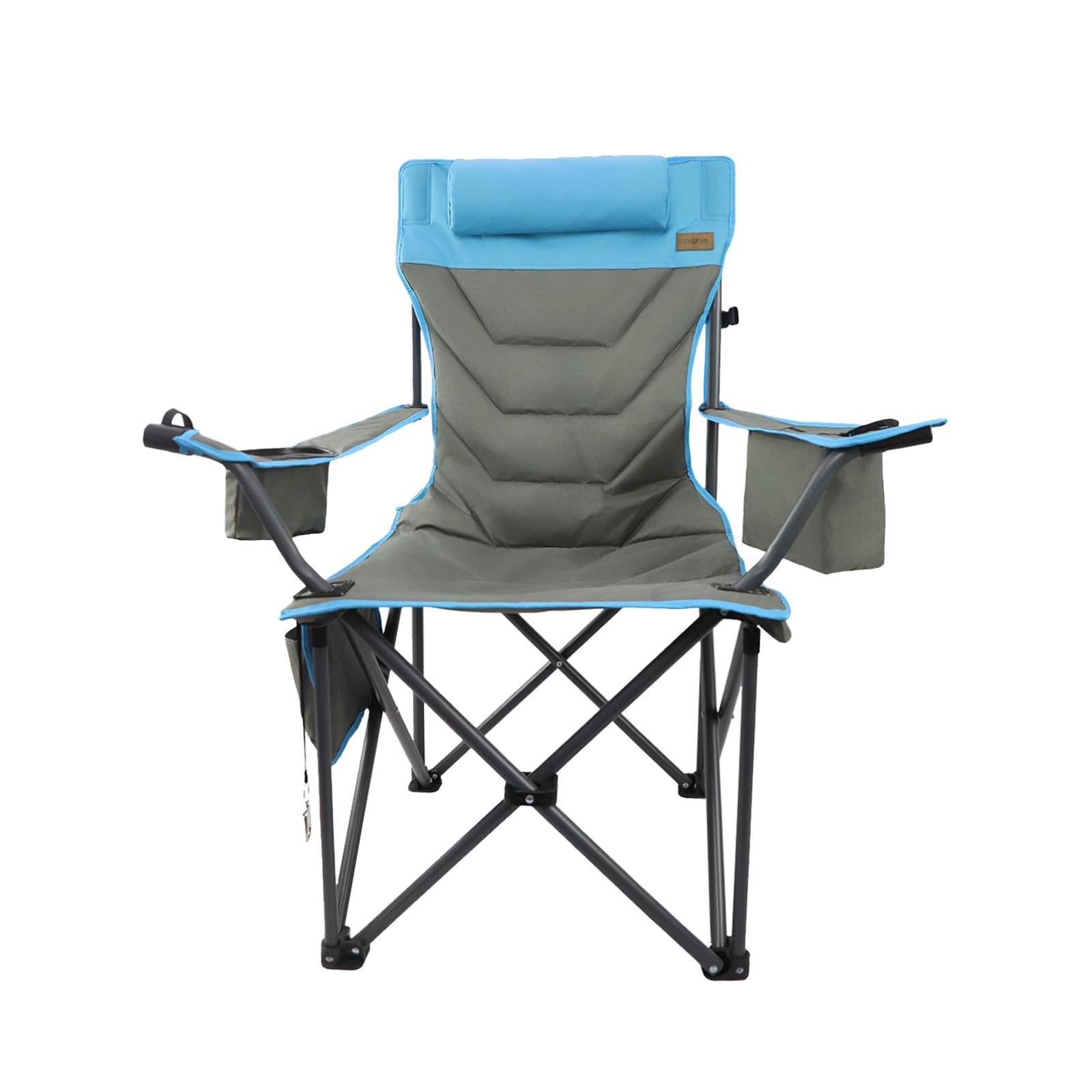 Outdoor Folding Camping Chair -Oversize Camping Chairs for Adults,Support 400lbs with Pillows & Cup Holders & Cooler Bags- Heavy Duty Collapsible Chairs for Sports Garden Beach Fishing(Grey Blue)