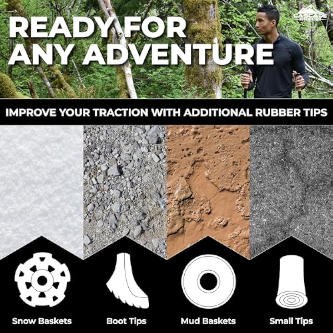 Cascade Mountain Tech Verstellbare Trekkingstöcke aus Aluminium, leicht, Schnellverschluss, 1 Set (2 Stöcke)