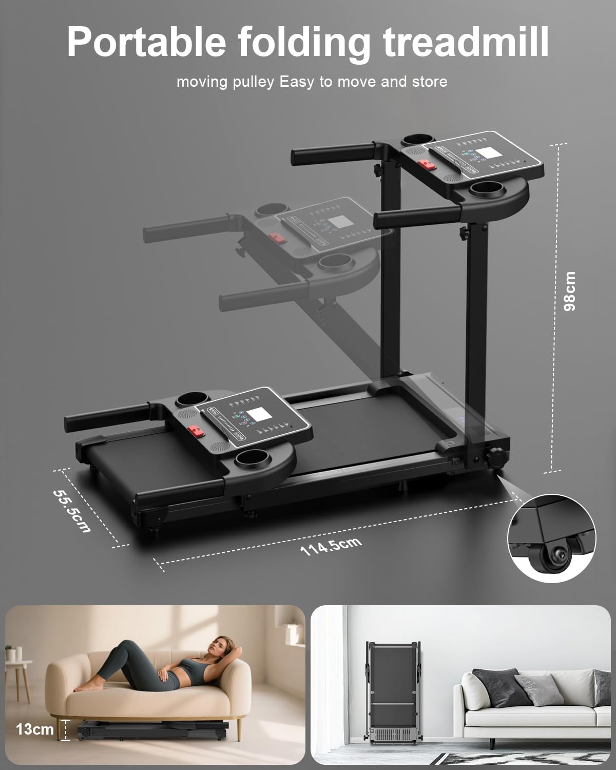 Treadmill Walking Pad Running Machine - Treadmills for Home Foldable Under Desk Treadmill with Handle Folding for Heavy People Foldaway Portable Compact Indoor Flat 10Km/h Electric Machines