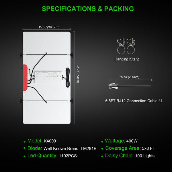 AGLEX K4000 LED Grow Light, 2024 Upgraded Grow Light with Daisy Chain & Dimmable, Full Spectrum Plant Grow Lights for Hydroponic Indoor Plants Seeding Veg Flower Growing Lamps 5X6 FT Grow Tent