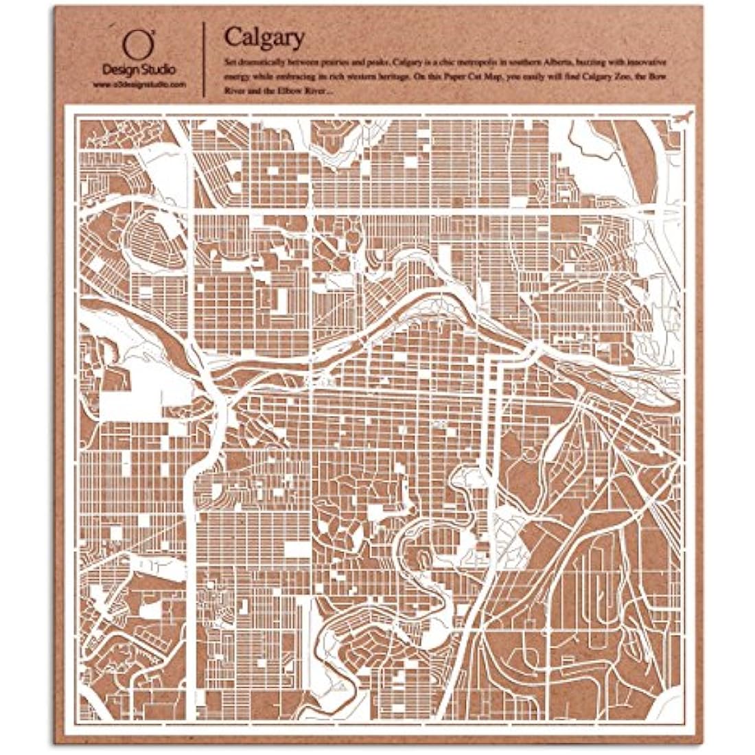 Calgary Paper Cut Map White 30x30 cm Paper Art
