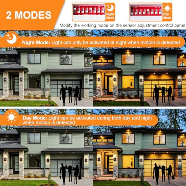 CELAVY Up Down Outside Lights with Motion Sensor, PIR Outdoor Wall Light Mains Powered, IP65 Front Door Porch Light Electric, Security LED External Exterior Lighting Wall Mounted 2 Pack, Dark Grey