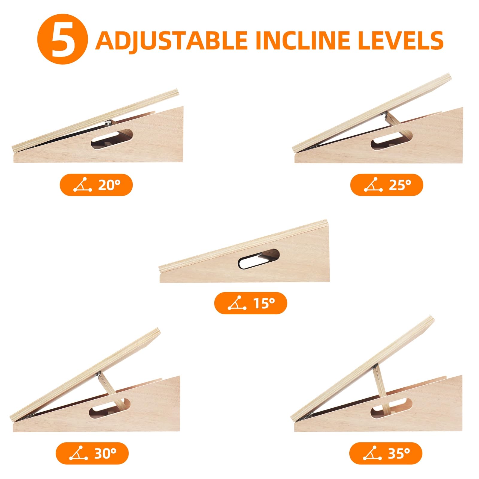 Professional Wooden Slant Board - Adjustable Incline Board and Calf Stretcher Extra Side-Handle Design for Portability 5 Position Adjustable Design