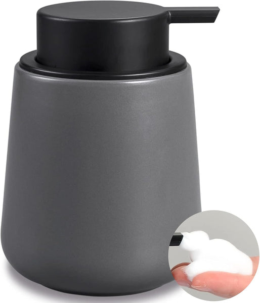 BosilunLife Grey Foam Dispenser - Modern Ceramic Soap Dispenser Bathroom 360ml Bottles Hand Pump Dish Foam Dispennser for Kitchen, Bathroom,